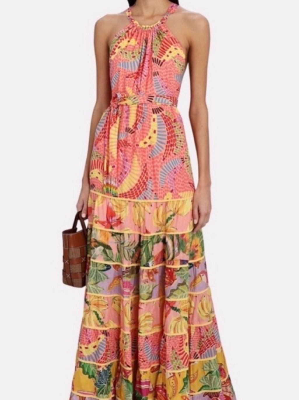 Farm Rio Halter, Mixed Pinks Print, Maxi Dress, Nwt, Size Small